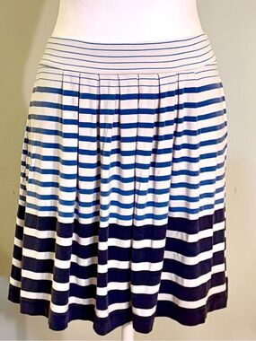 LOFT Nautical Swing Skirt with Pleats & Pockets, Blue, Navy & Cream, Size S